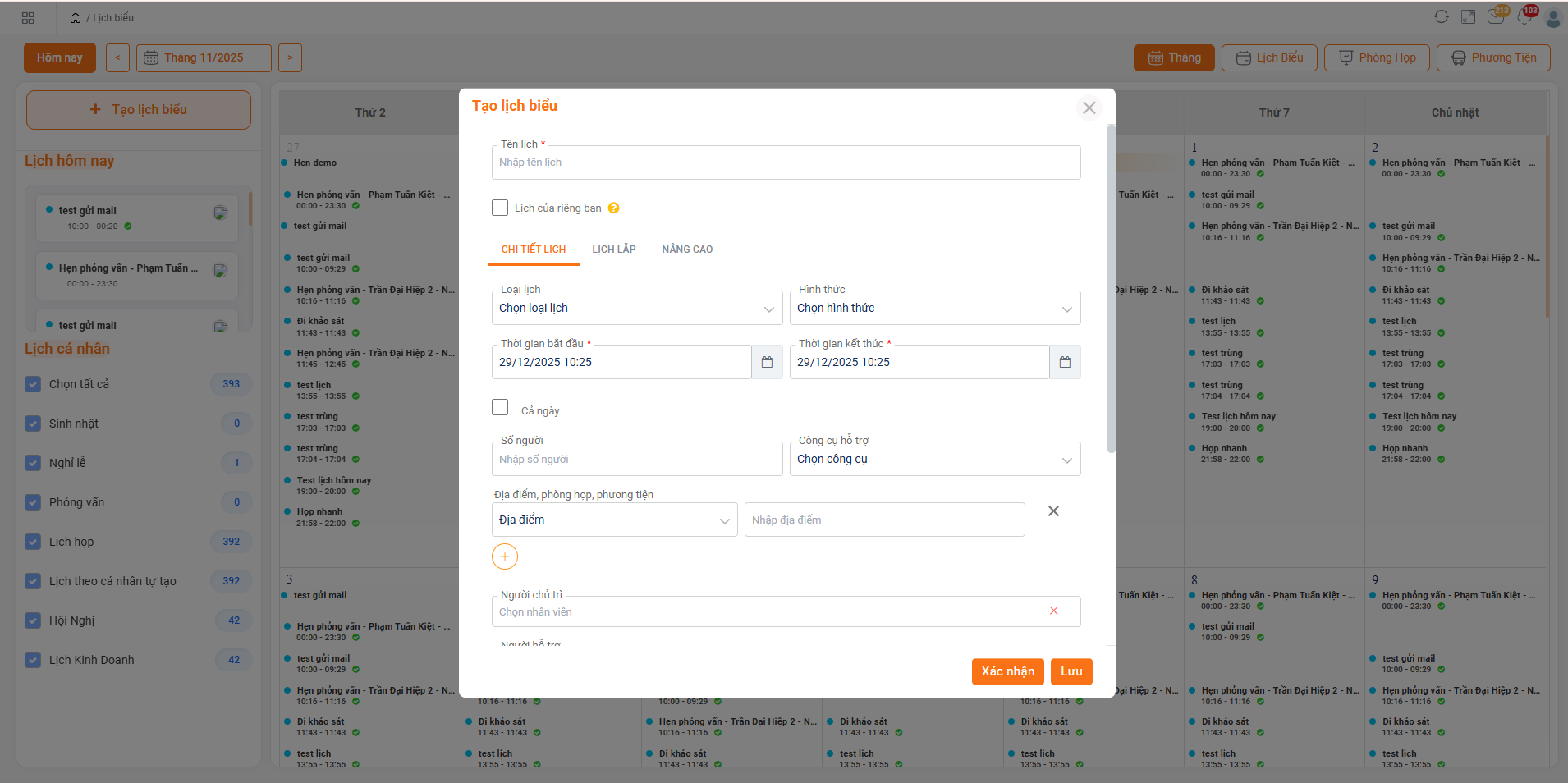 Khởi tạo lịch biểu