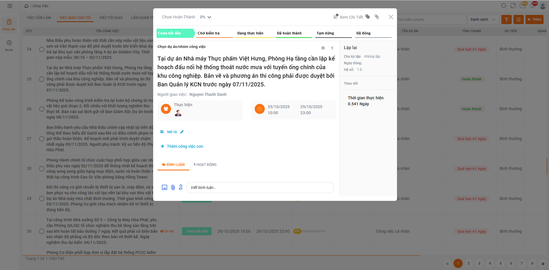 Quản lý chi tiết công việc