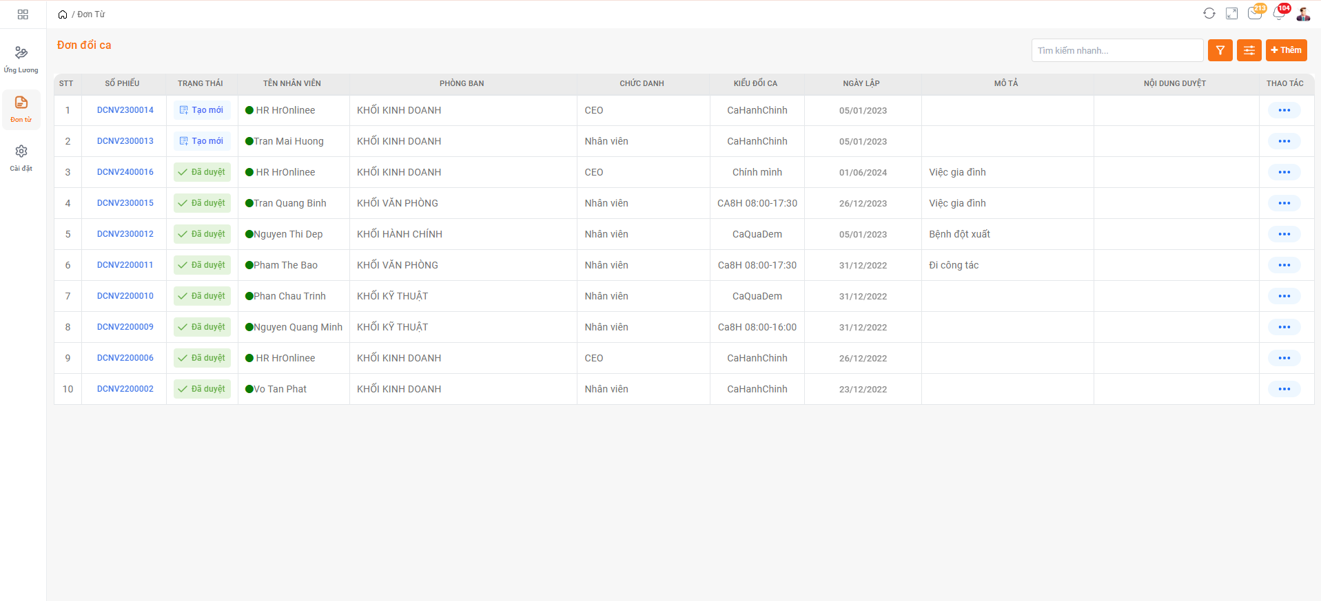 Đổi ca - Tìm người