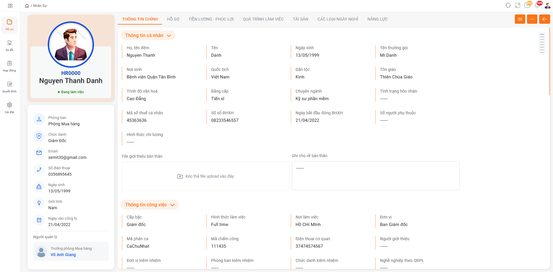 Tạo lập hồ sơ nhân viên