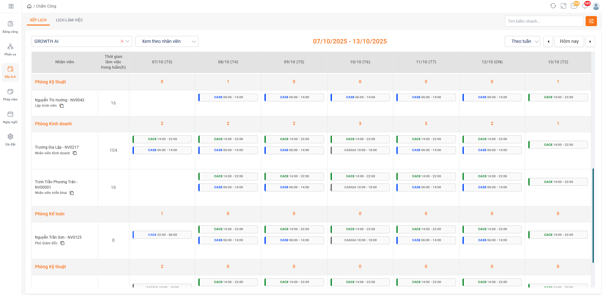 Xếp lịch theo ngày