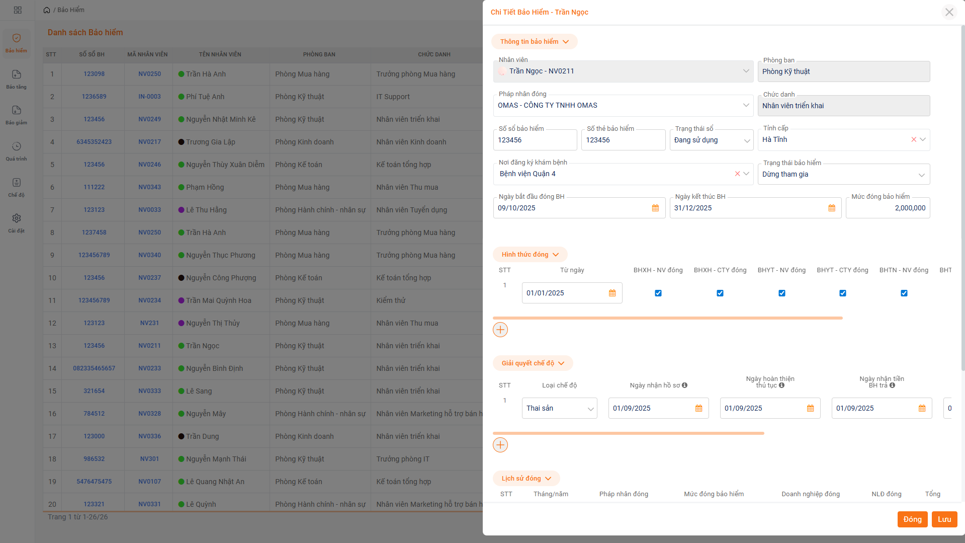 Theo dõi trạng thái tham gia bảo hiểm nhân viên