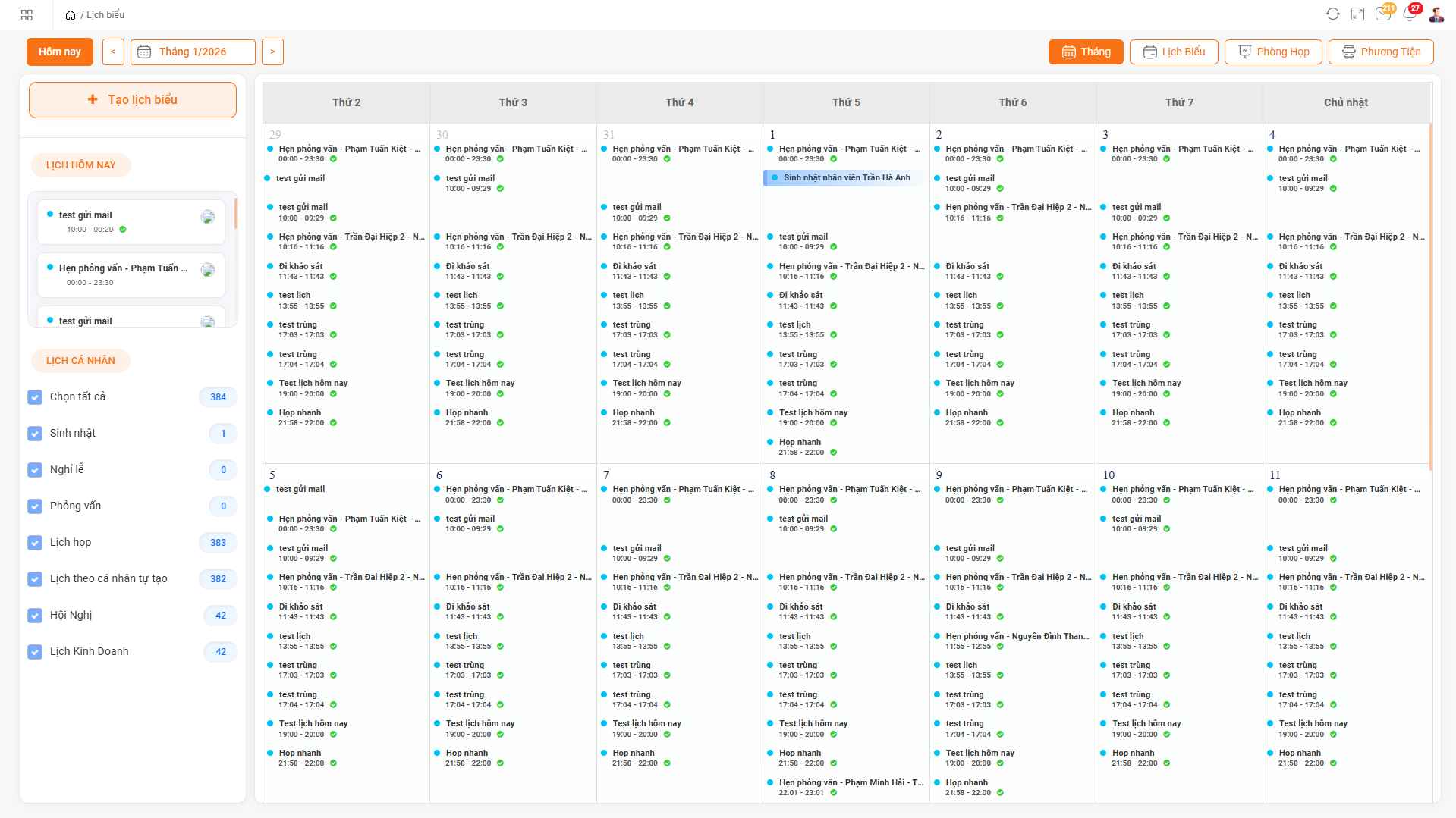 Quản lý lịch làm việc tập trung