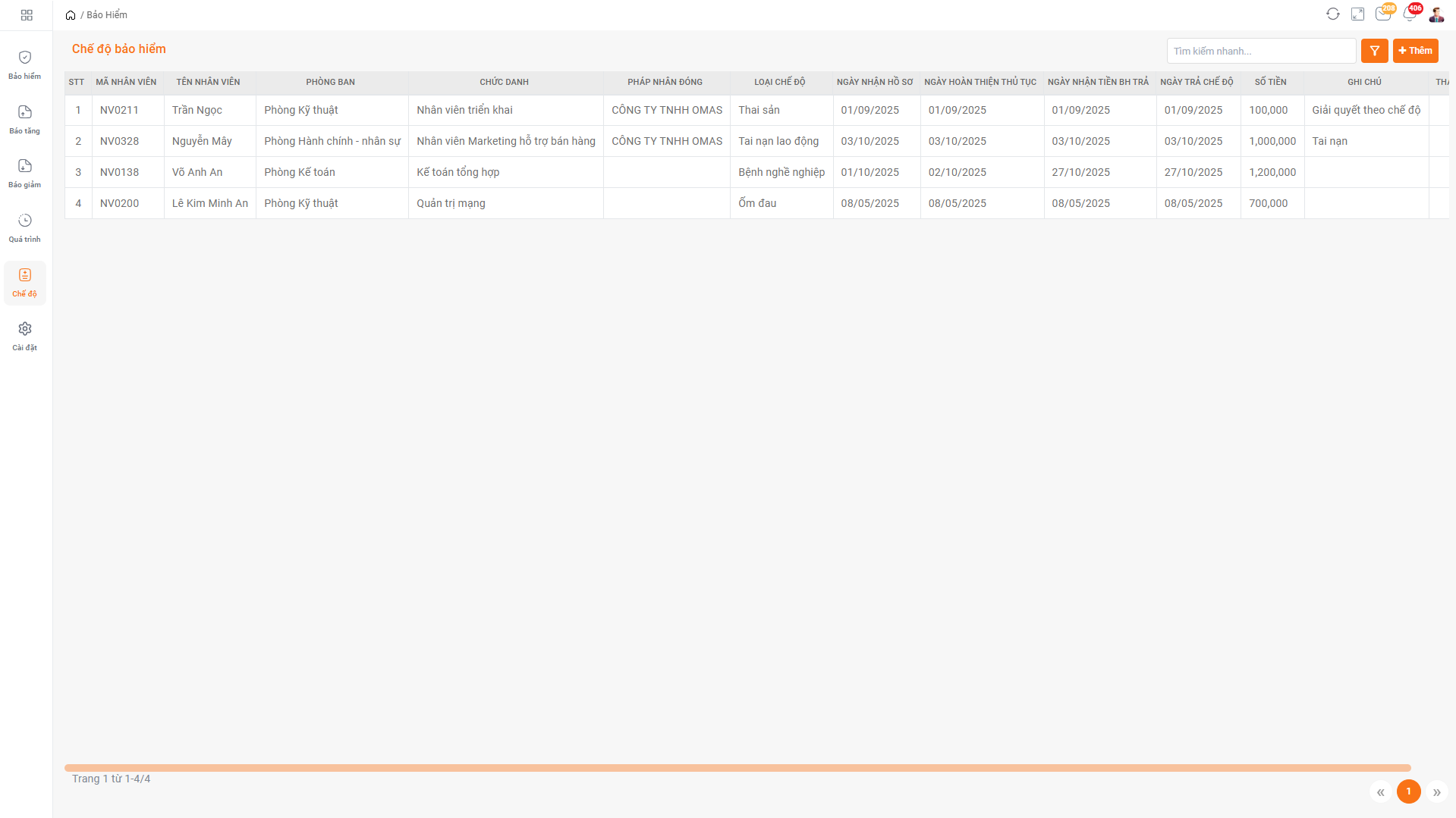 Quản lý quyền lợi BHXH của nhân viên