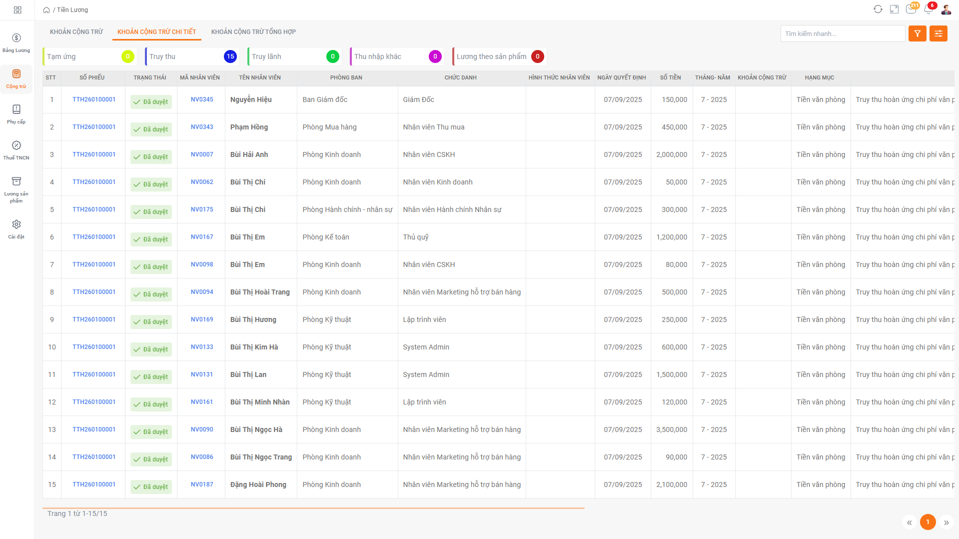 Quản lý các khoản cộng trừ trong tiền lương