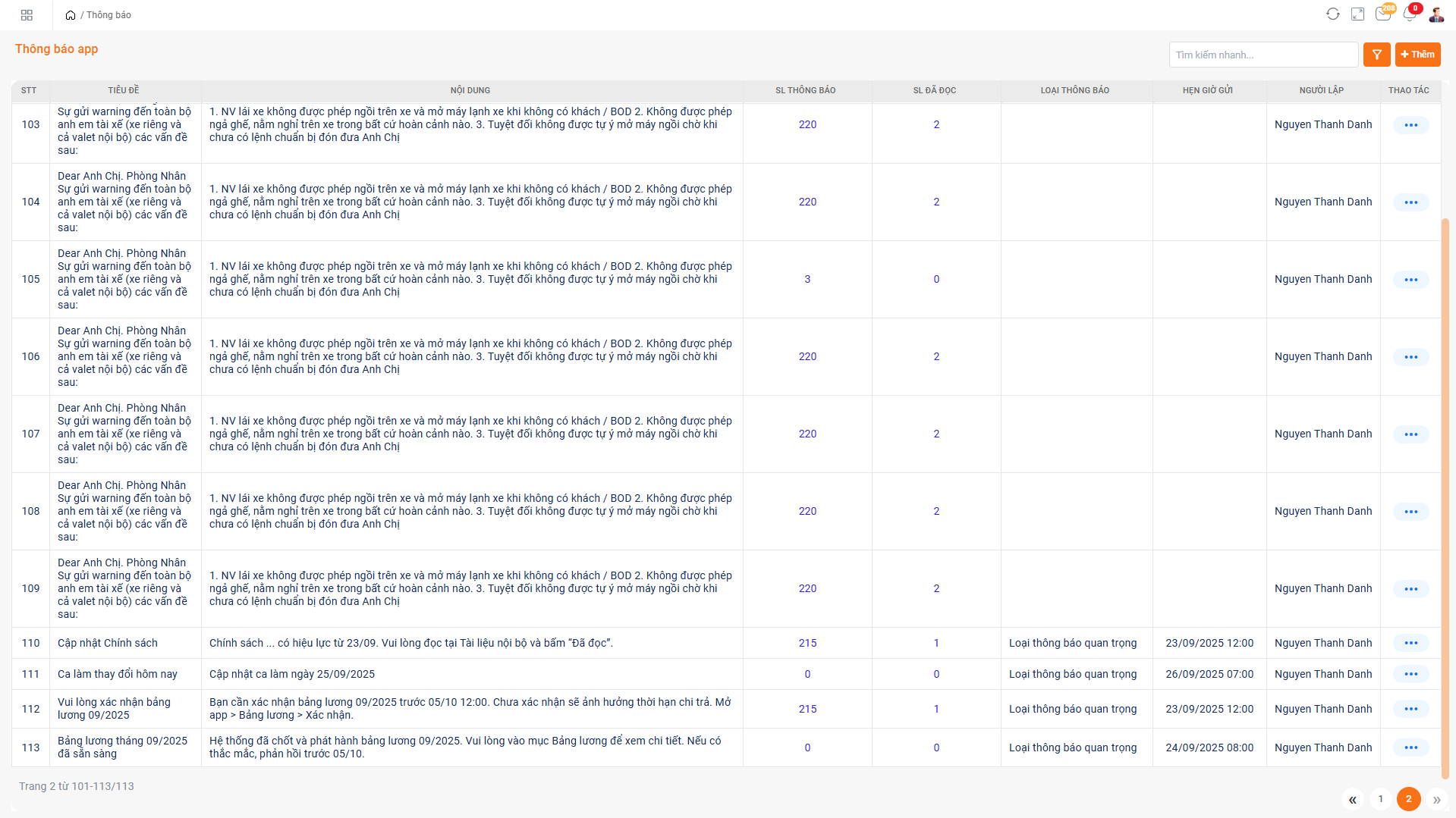 Theo dõi và đánh giá hiệu quả thông báo