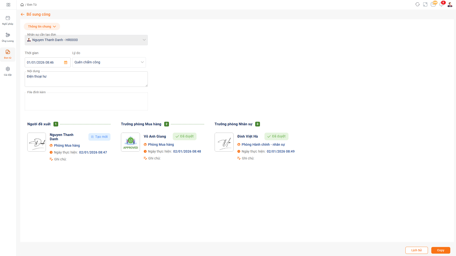 Theo dõi trạng thái và lịch sử duyệt