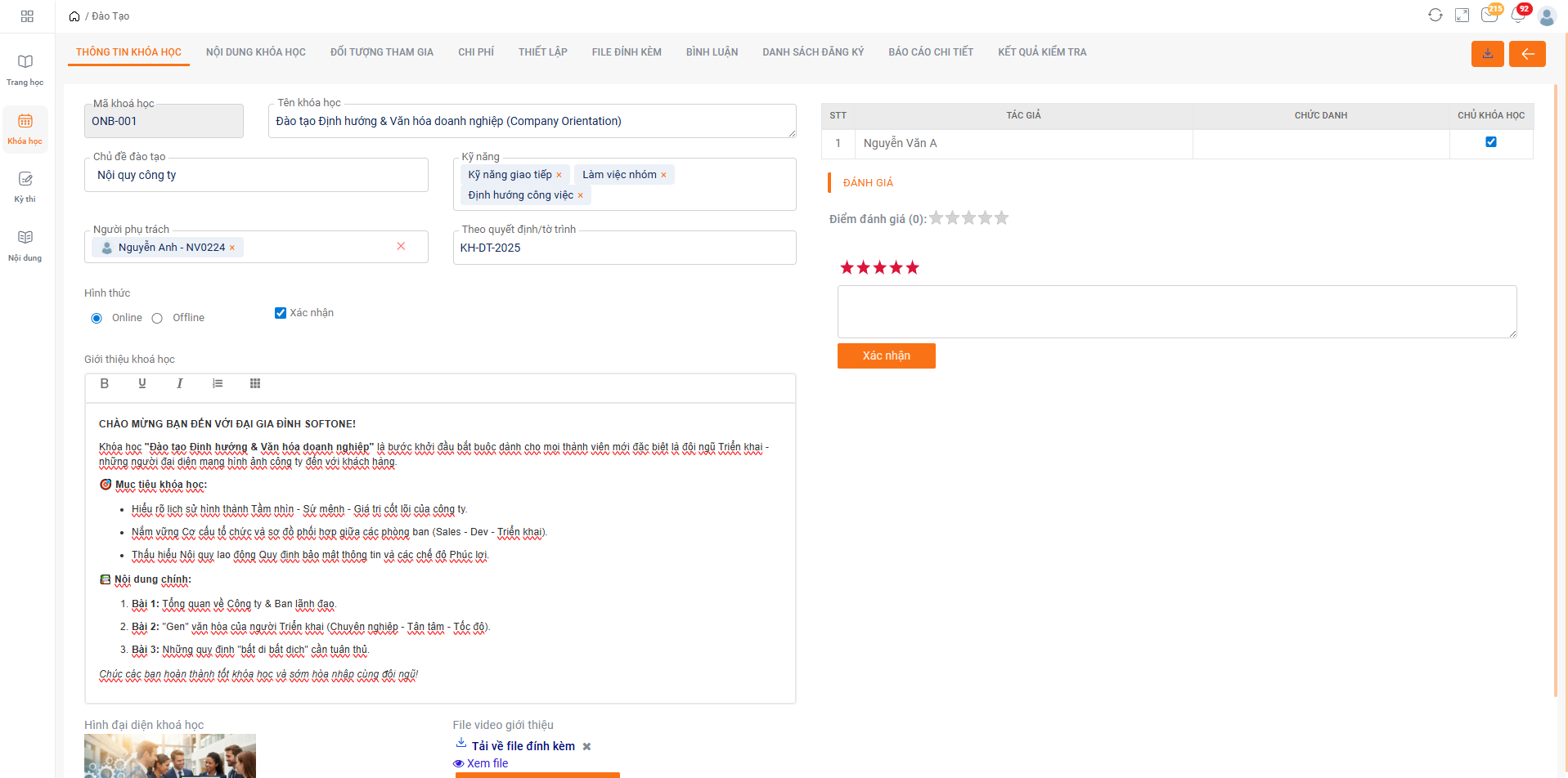 Thông tin khóa học