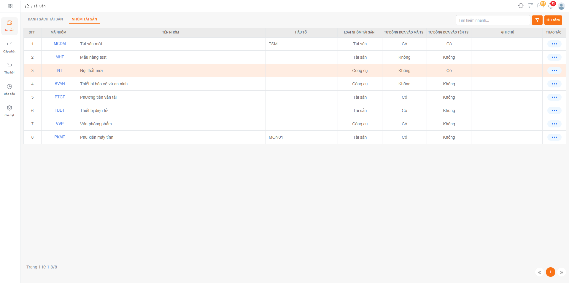 Thiết lập nhóm tài sản