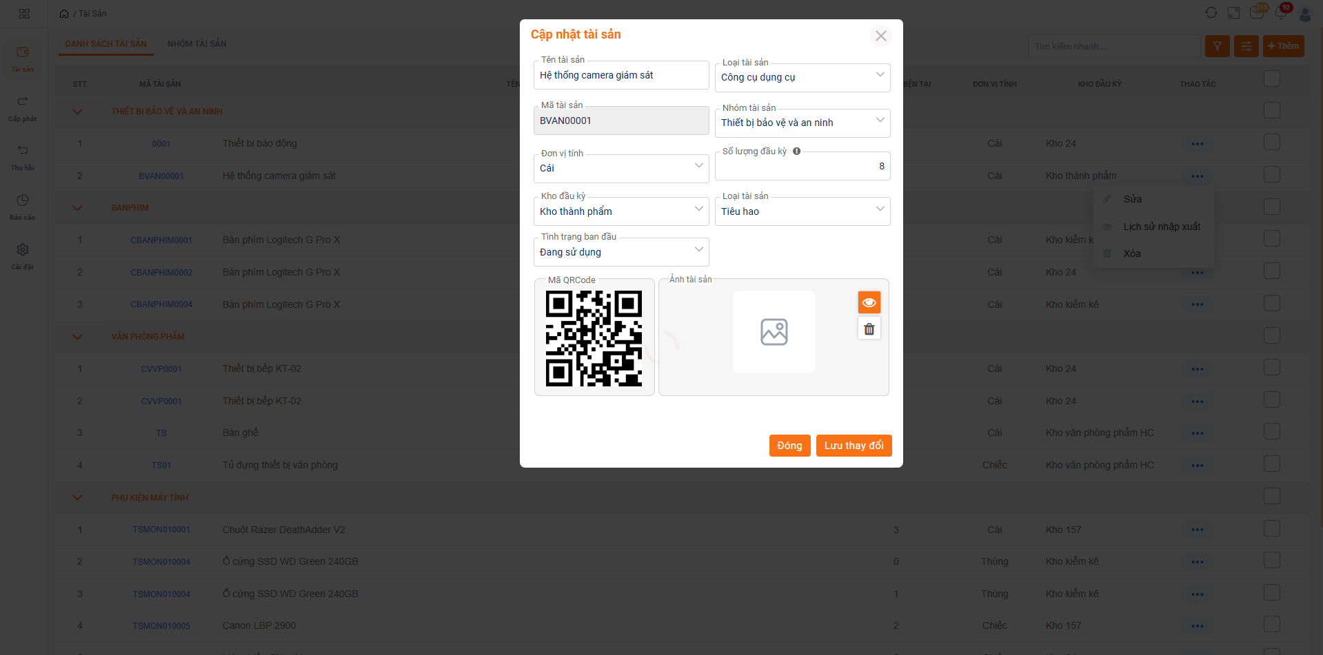 Quản lý danh sách tài sản