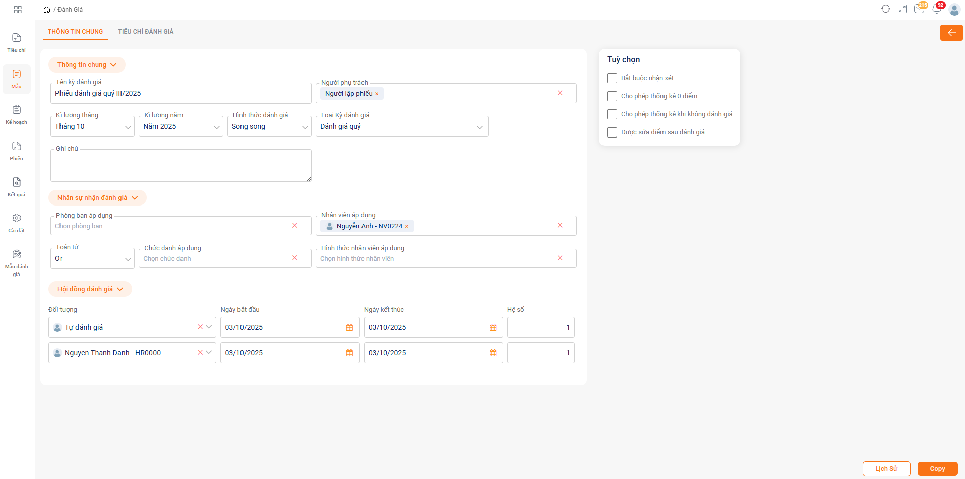Kế hoạch đánh giá