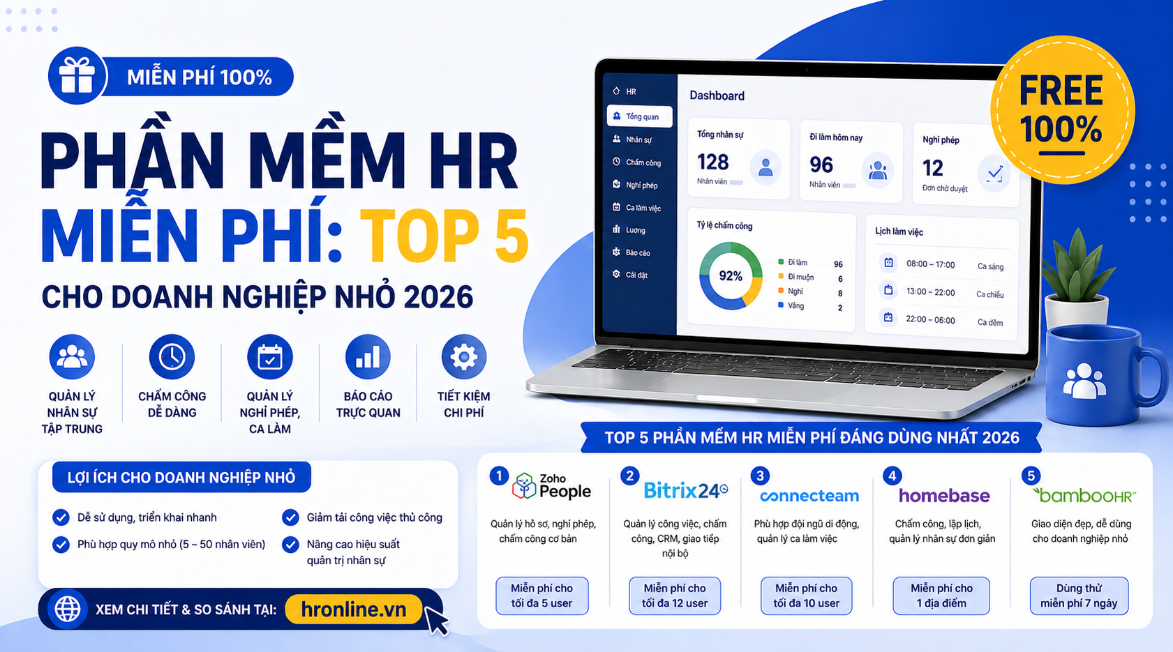 Phần Mềm HR Miễn Phí: Top 5 Cho Doanh Nghiệp Nhỏ 2026 | HrOnline Blog
