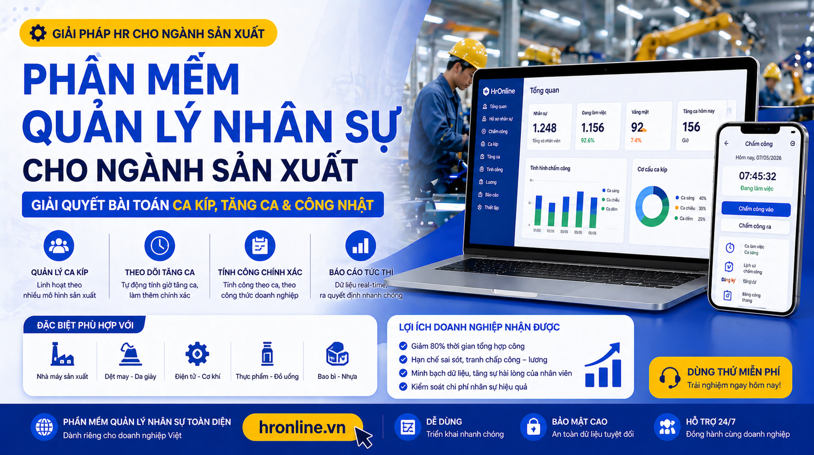 Phần Mềm Quản Lý Nhân Sự Cho Ngành Sản Xuất: Giải Quyết Bài Toán Ca Kíp, Tăng Ca & Công Nhật | HrOnline Blog